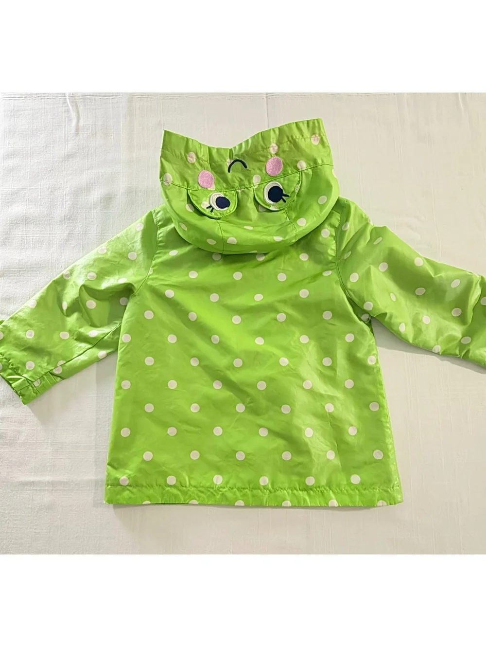 Carter's Toddler 2T Green Polka Dot Frog Hooded Rain Jacket with Pink Lining